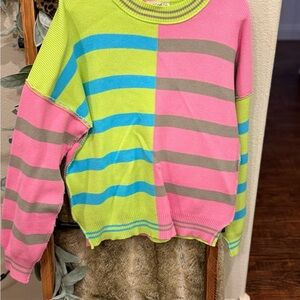 Colorblock Crewneck Sweater in Pink, Lime & Blue